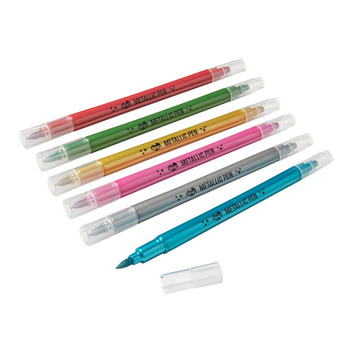 Set Of 6 Metallic Double Nibbed Pens