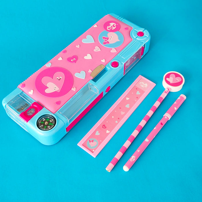 Hearts Filled Compartment Pencil Case