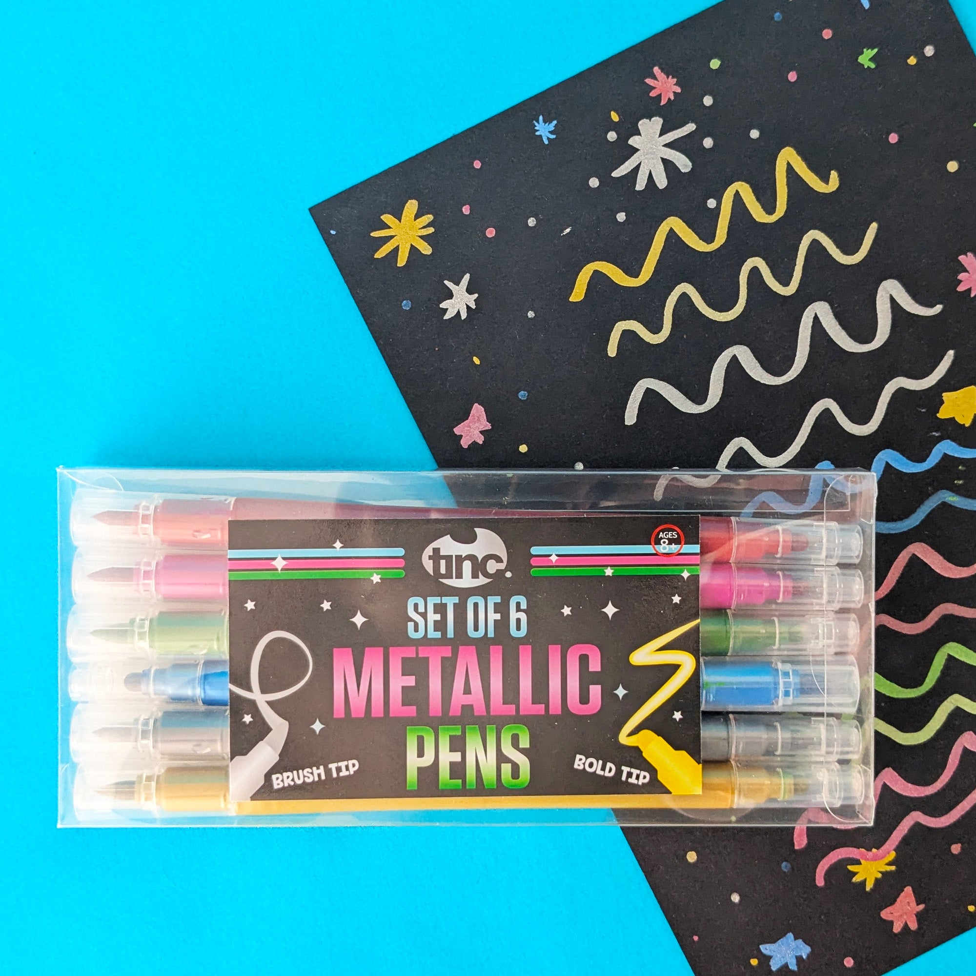 Set Of 6 Metallic Double Nibbed Pens