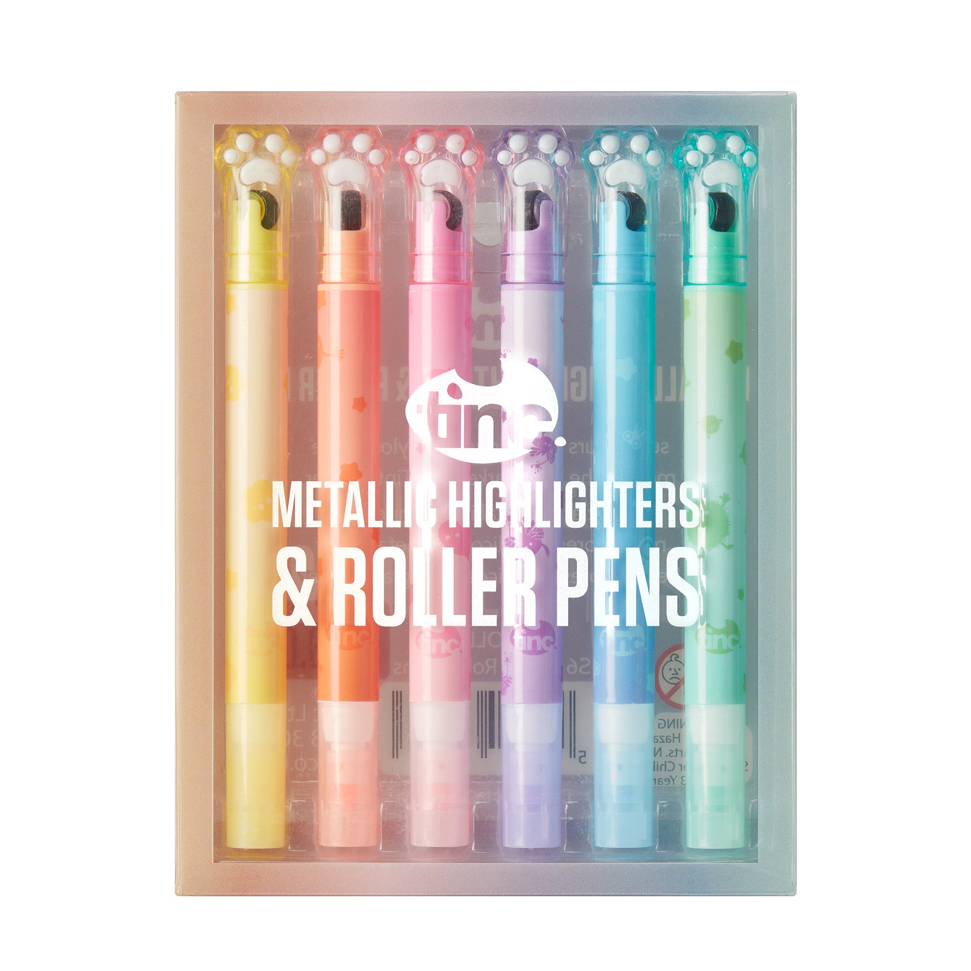 Set of 6 Metallic Highlighters & Roller Pens